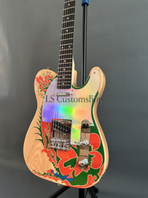 Custom Jimmy Page TL Dragon Graphic Electric Guitar Natural Ash Body Maple Neck