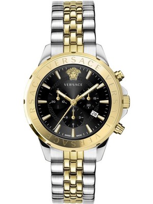 Pre-owned Versace Vev602223 Signature Chronograph 44mm 5atm
