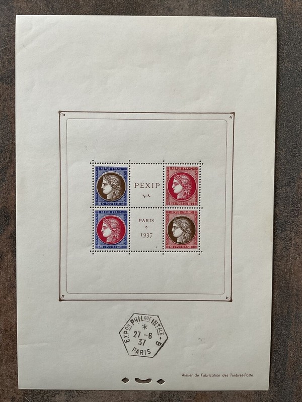 Frankreich 1937 Block3 ** Postfrisch Pexip Block + Stempel Im Rand(Z9324