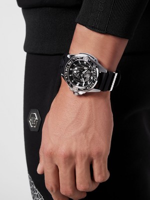 Pre-owned Philipp Plein Pwaaa1622 The $kull Carbon Fiber Mens Watch 44mm 5atm