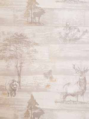 Animal Print Wallpaper Stag Bear Oakley Grey Gold Metallic Woodland Pine Cone K2のebay公認海外通販 セカイモン