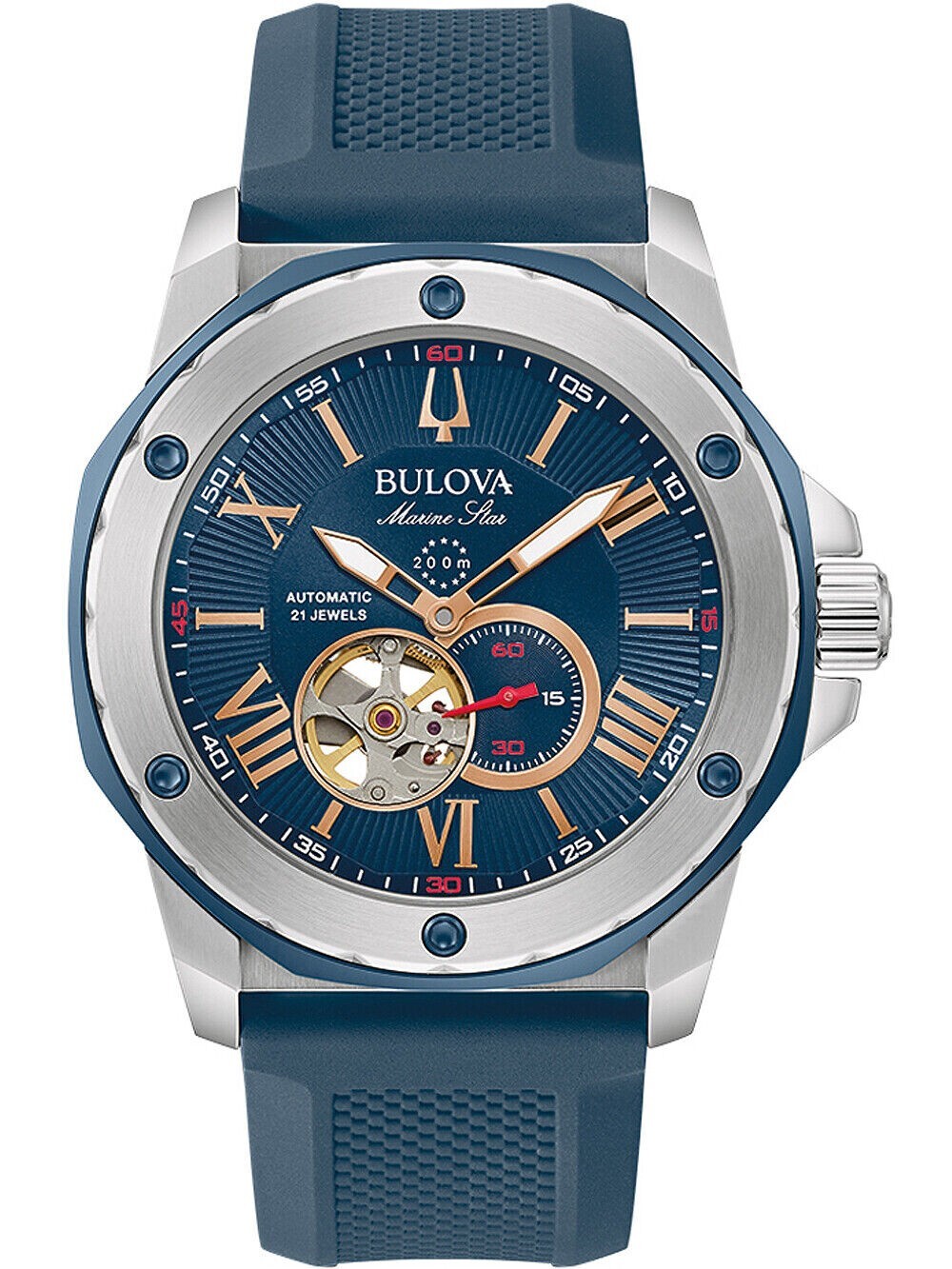 Pre-owned Bulova 98a282 Marine Star Automatic 20 Atm Free Shipping