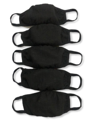 Big Top Deals 5-Pack Fashionable 100% Cotton Face Masks - Black, one size