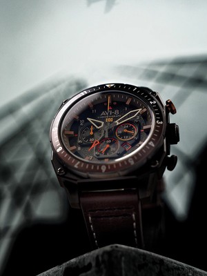 Pre-owned Avi-8 Av-4100-08 Hawker Hunter Dual Time