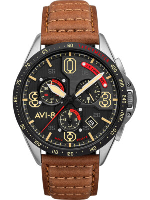 Pre-owned Avi-8 Av-4077-02 P-51 Mustang Chronograph Mens Watch 43mm 5atm