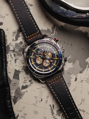 Pre-owned Avi-8 Av-4100-02 Hawker Hunter Dual Time