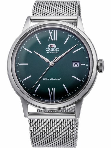 Pre-owned Orient Automatic Dress Green Dial Mesh Bracelet Ra-ac0018e10b Men's Round Watch