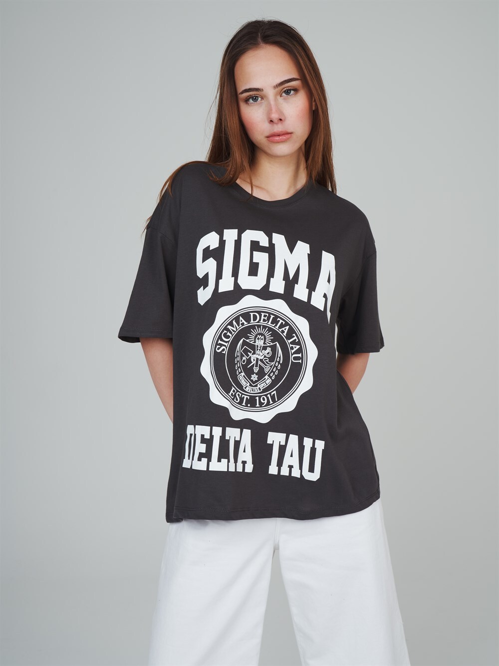 

Женская футболка с графическим рисунком Sigma Delta Tau, хлопковая футболка, модная женская футболка свободного покроя