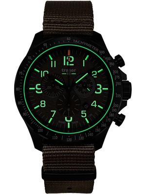 Pre-owned Traser H3 109459 P67 Officer Chrono Khaki Nato 46mm 10atm