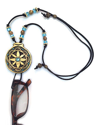 Handmade Eyeglasses Sunglasses Holder Adjustable necklace Silver and Gold Flower