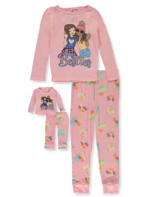 BFF & Me Girls' 2-Piece Heart Pajamas With Matching Doll Outfit