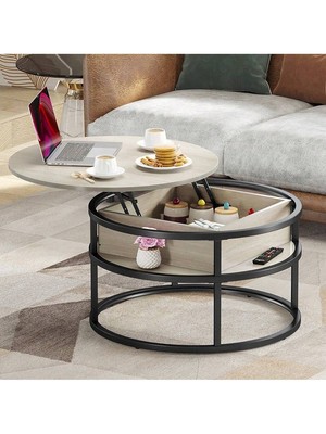 2-Tier Round Lift Top Coffee Table - Hidden Storage Compartment, Home & Office