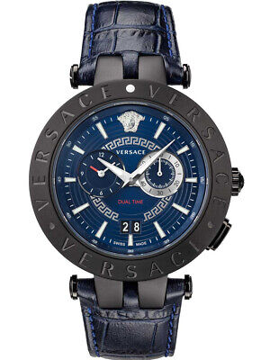 Pre-owned Versace Vebv00419 V-race Dual-time Mens Watch 46mm 5atm