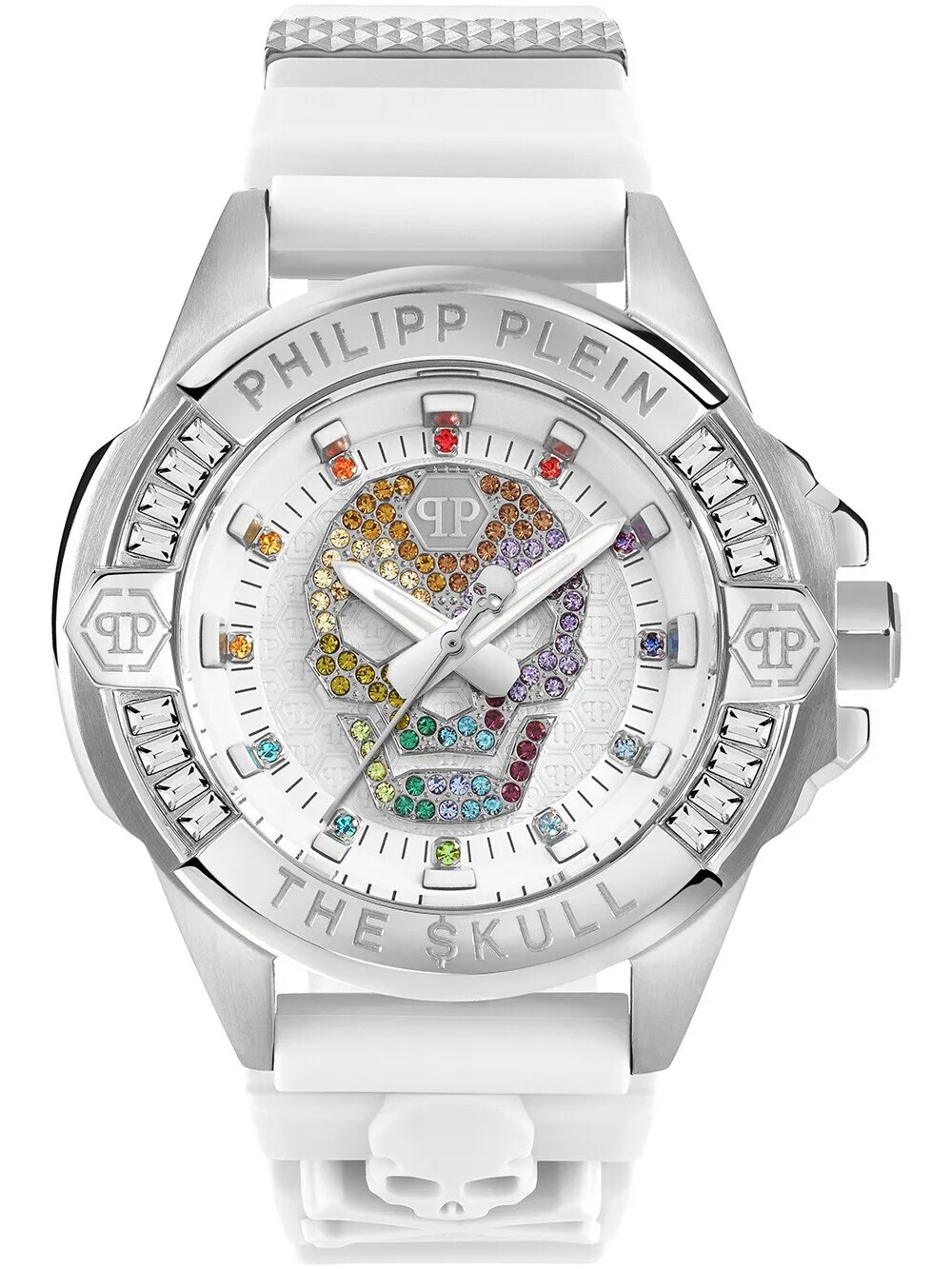 Pre-owned Philip Plein Philipp Plein White Womens Analogue Watch The $kull Pwnaa1023