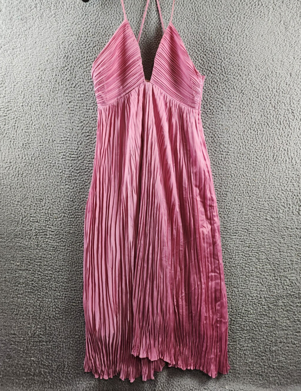 A.L.C. Angelina Pleated Maxi Dress Women's 12 Chateau Rose Deep V-Neck Side Zip - Picture 2 of 14