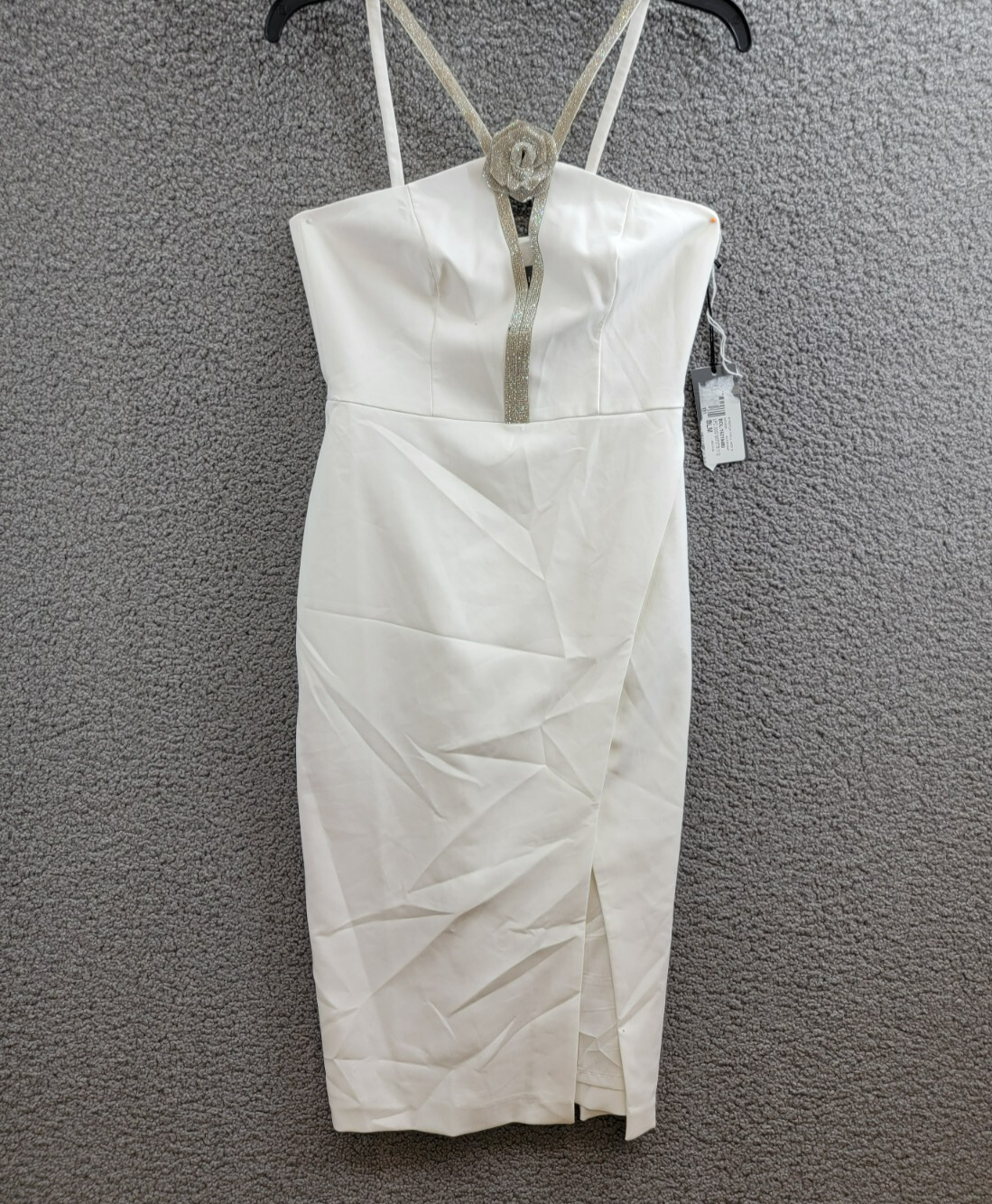 Liv Foster Embellished Twill Halter Midi Dress Women's 6 Ivory Back Zip Closure - Picture 2 of 18