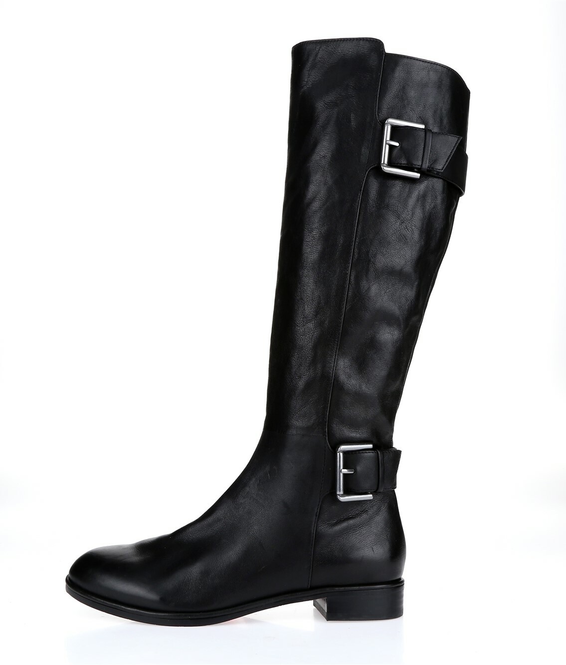 Womens Via Spiga Black Leather Knee High With Buckle Low Heel Boots Size 6.5 M
