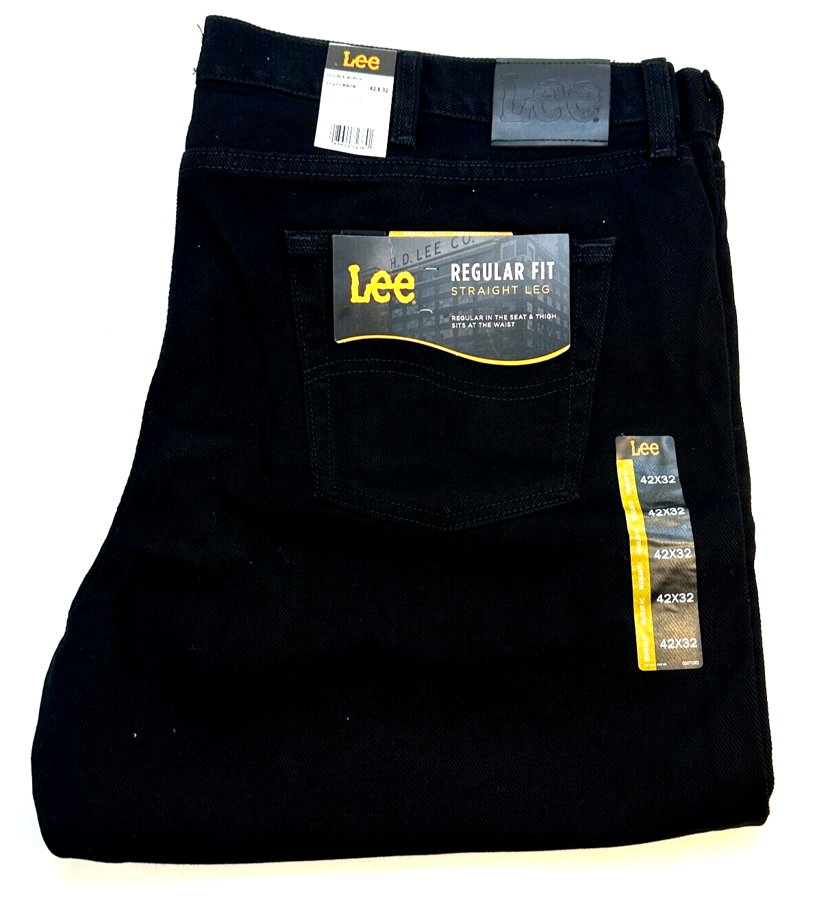 Lee Regular Fit Straight Leg Mens Jeans Size W42 L32 Double Black New