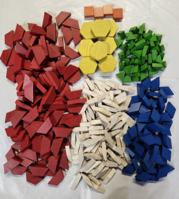 Lot of 370 Thick Geometric Wooden Pattern Blocks Math Manipulative Shapes  VG