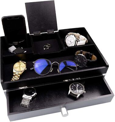 Watch Box For Valet Drawer for Dresser - Jewelry Box with Multiple Compartments