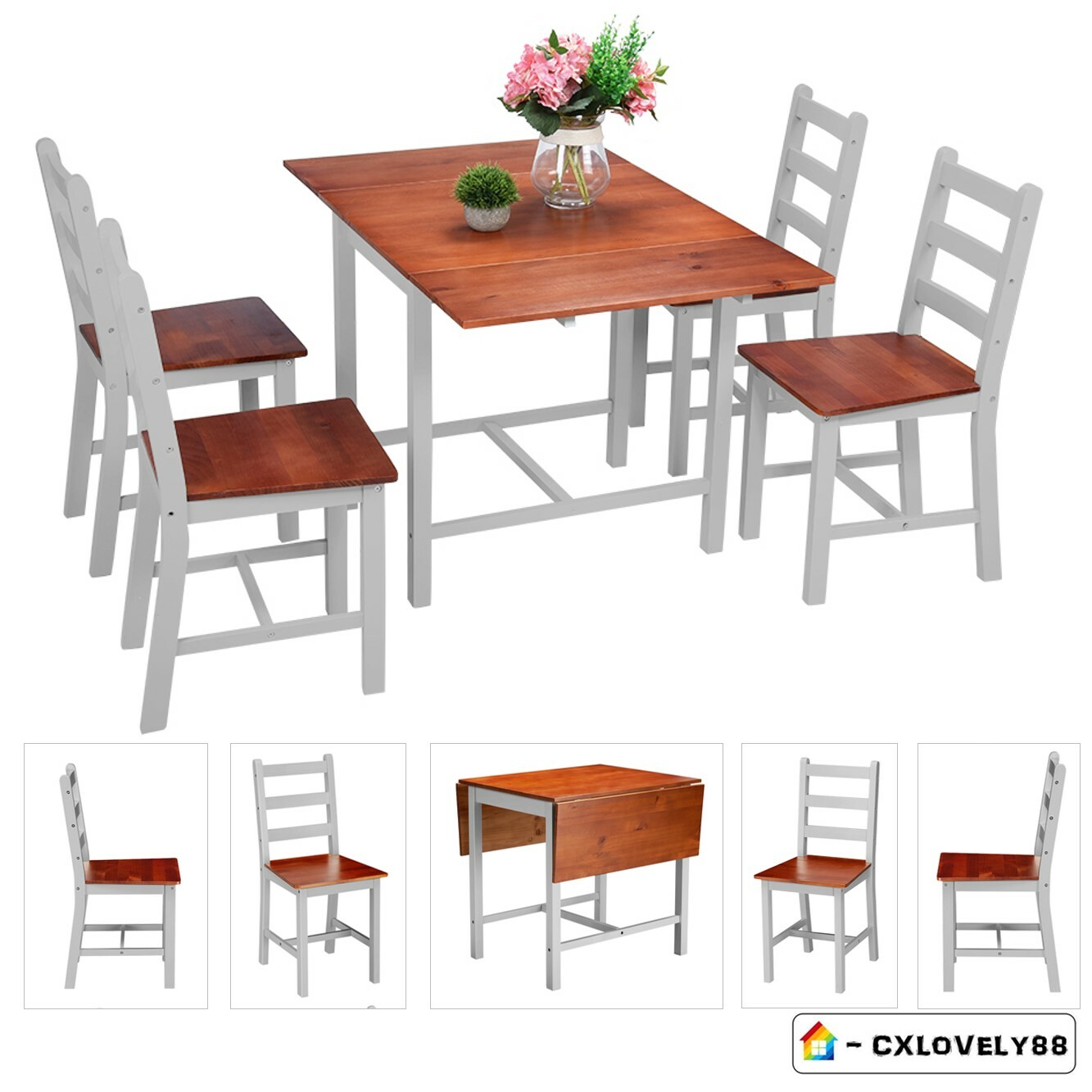 Grey Compact Drop leaf Folding Dining Set with Table and 4 ...