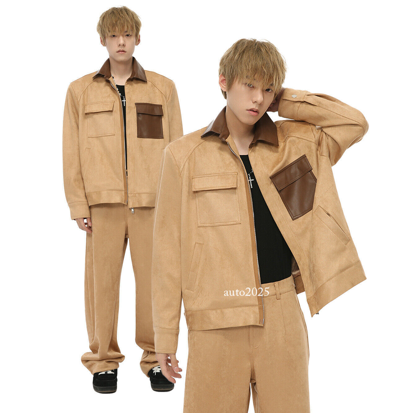 Retro American Style Mens Workwear Short Coat Pants Set
