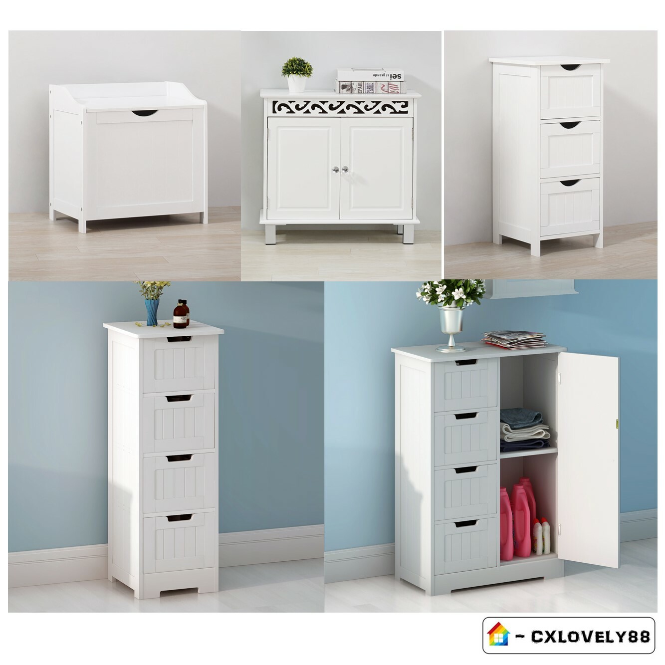 Wood Bathroom Storage Cabinet Drawers Shelve Cupboard Laundry