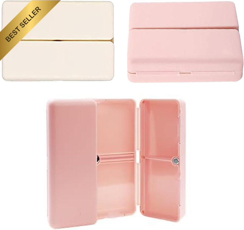 2 Pcs Daily Pill Organizer, 7 Compartments Portable Pill Box, Magnetic Folding D
