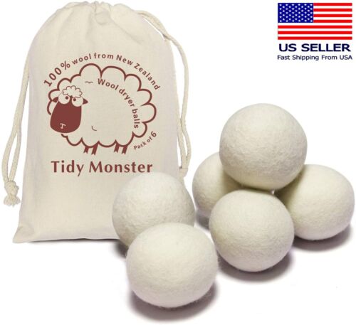 Wool Dryer Balls Natural Fabric Softener Organic Replace Dryer Sheets-6 PK XL
