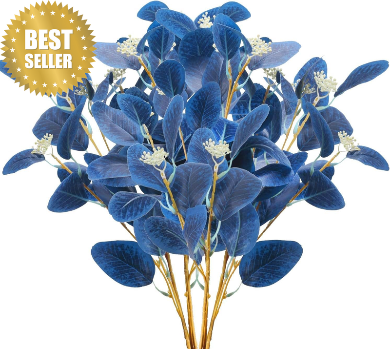 6Pcs Faux Eucalyptus Stems Blue Artificial Eucalyptus Leaves Spray Greenery Stem