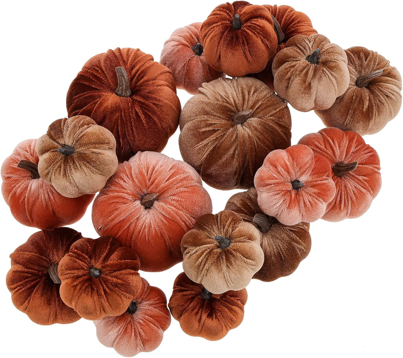 18Pcs Velvet Pumpkin Decor Mix Size Fake Faux Foam Fabric Pumpkins