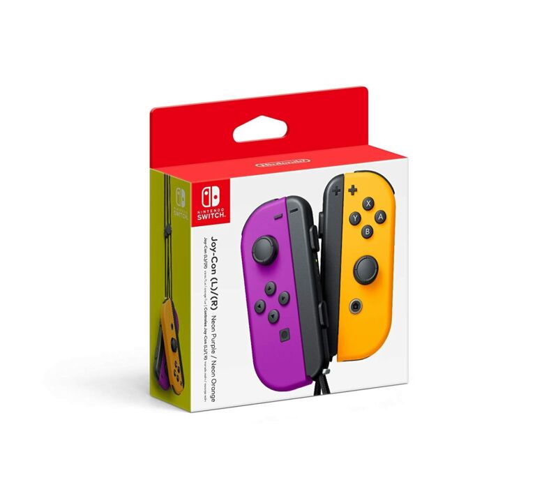 Nintendo Switch Neon Purple Orange Joy-Con With Wrist Strap