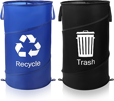 2 Pcs 33 Gallon Pop up Trash and Recycling Container Collapsible