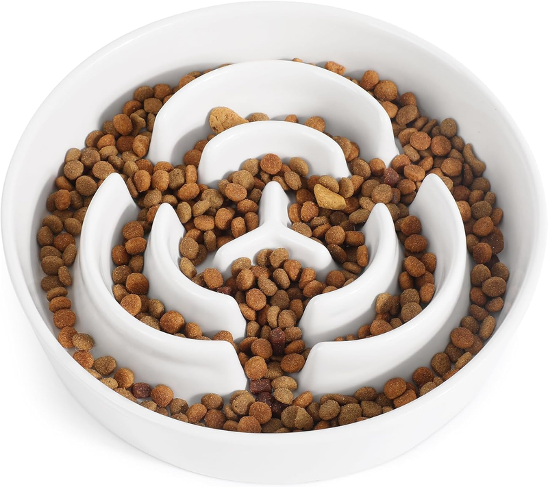 Ceramic Slow Feeder Dog Bowls,2.0 Cups Slow Feeder for Medium Breed,Puzzle Dog F