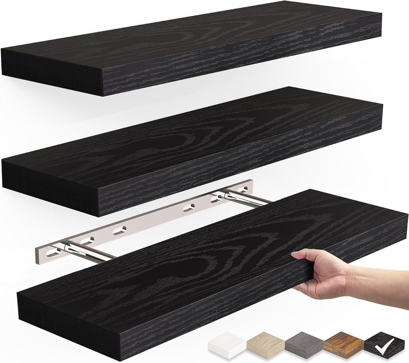 3 PACK Floating Shelves for Wall, Wall Mounted Rustic Wood