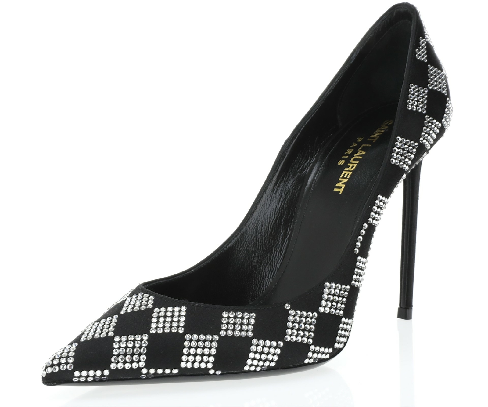 Saint Laurent 258535 Womens Black Zoe Checkered Satin Pumps