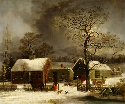 Winter Scene New Haven Connecticut 1858 Painting By George Durrie Repro FREE S/H