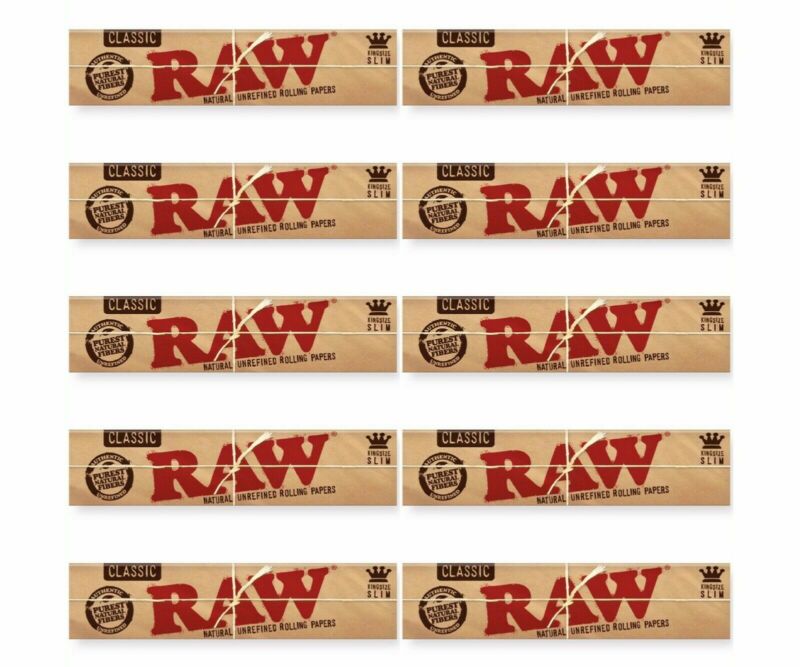 10 Packs Raw® Classic King Size Slim Natural Unrefined Rolling Papers *USA*