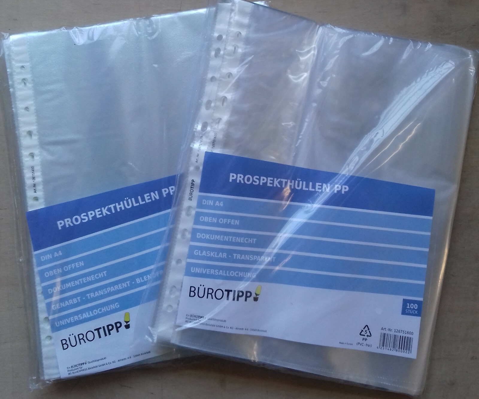 100er Packung Prospekthüllen Klarsichthüllen Sichthüllen A4 genarbt oder glatt