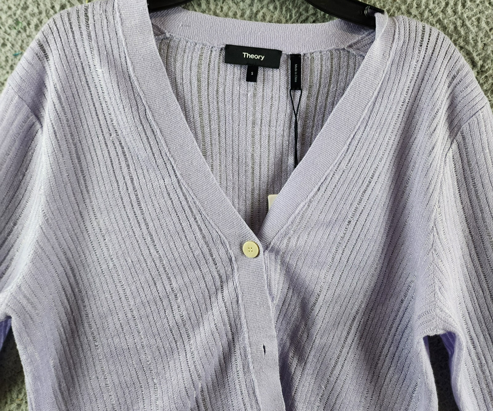Theory Cropped Cardigan Women's S Soft Iris V-Neck Linen Blend Button Front L/S - Picture 4 of 14