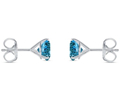 Pre-owned Shine Brite With A Diamond 5.50 Ct Round Cut Blue Earrings Studs Solid 18k White Gold Push Back Martini