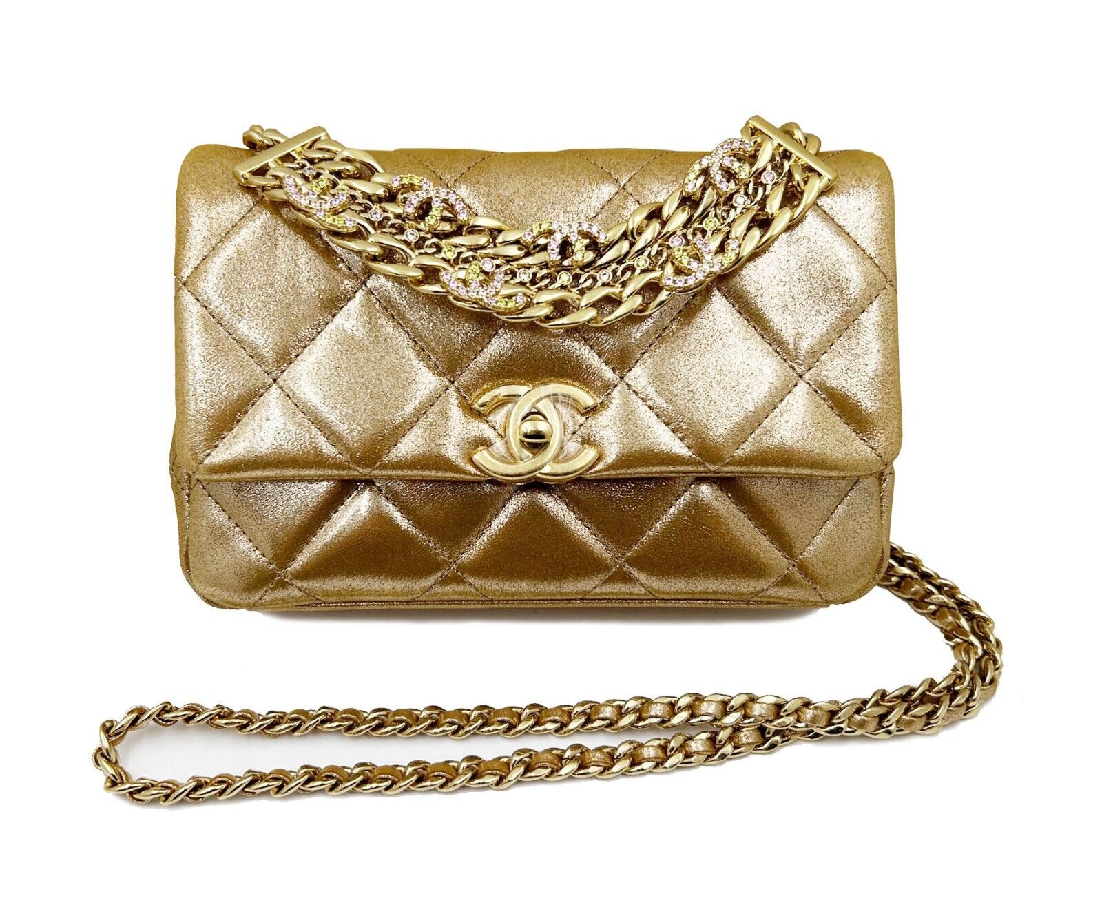 Chanel Gold Shimmer Crystal CC Handle Crossbody 2 Way Bag | eBay Chanel Gold Shimmer Crystal CC Handle Crossbody 2 Way Bag | eBay