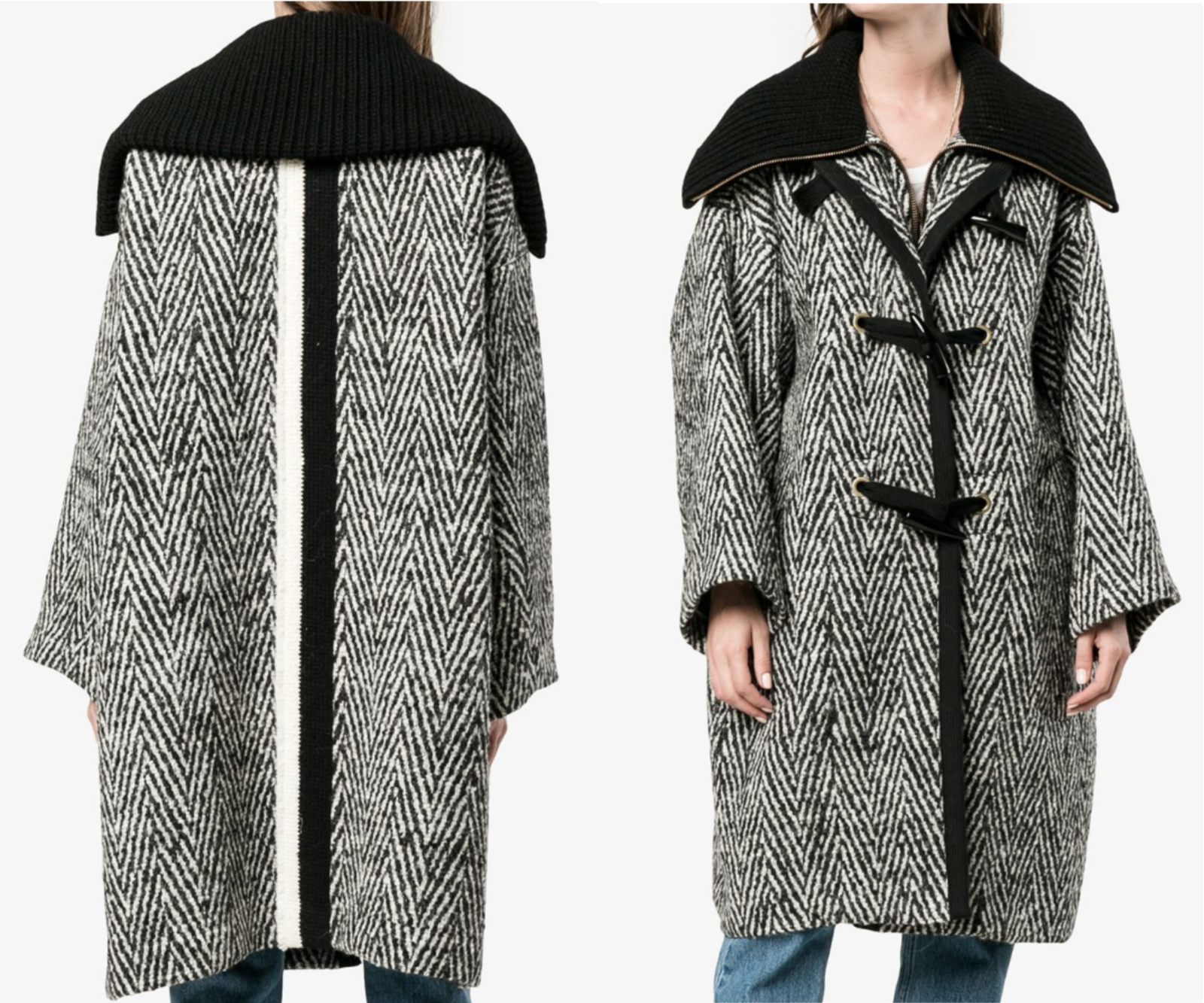 Pre-owned Chloé Cult Stripe Oversized Cocoon Coat Waist Long Jacket Parka 36 In Black