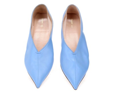 Womens CELINE PARIS 160030 Blue Leather Pointly Toe Flats sz. 39