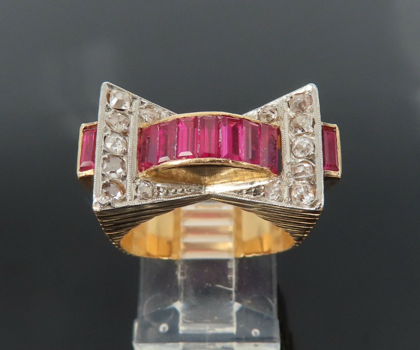 Retro 1950's 0.45ct Old Cut Diamond & 1.0ct Ruby Platinum