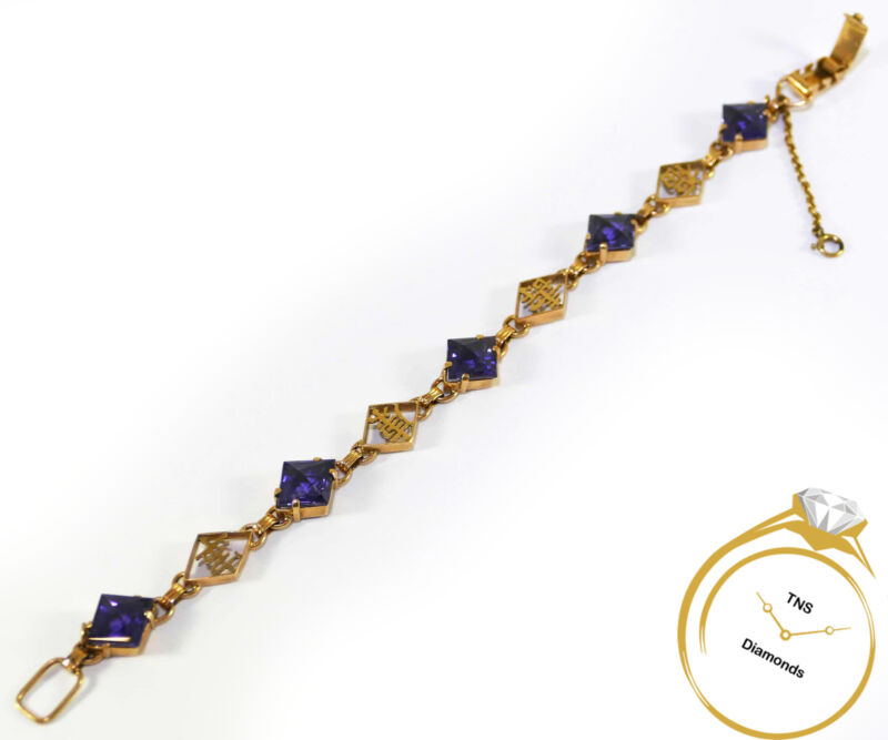 Asian Estate 14k Yellow Gold And Synthetic Alexandrite Bracelet - 13.9 Grams