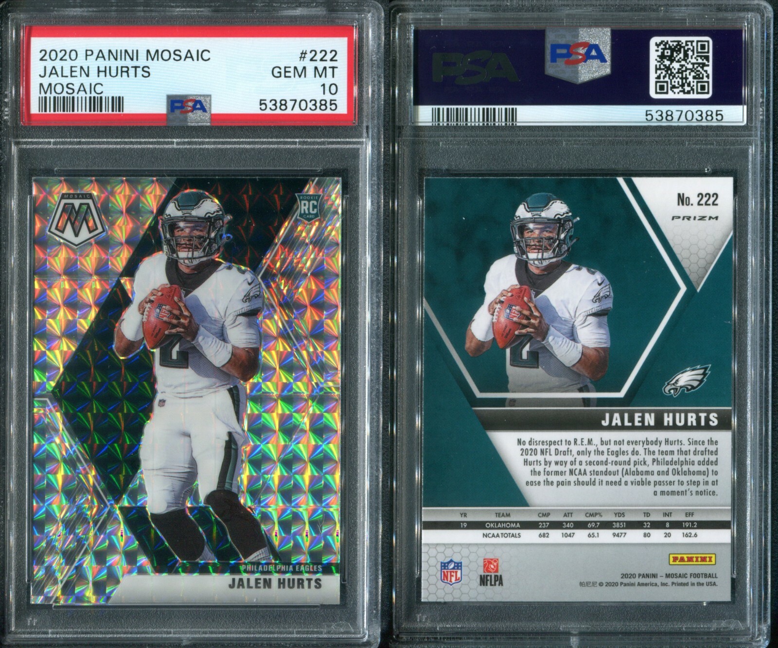 PSA 10 2020 Panini Mosaic Mosaic #222 Jalen Hurts RC Eagles