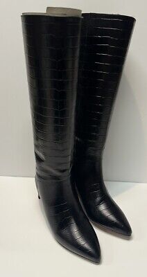 Emerson Fry Size 38  7.5 Lou Walk Boot Black Tall Heeled BOOT Leather Croc