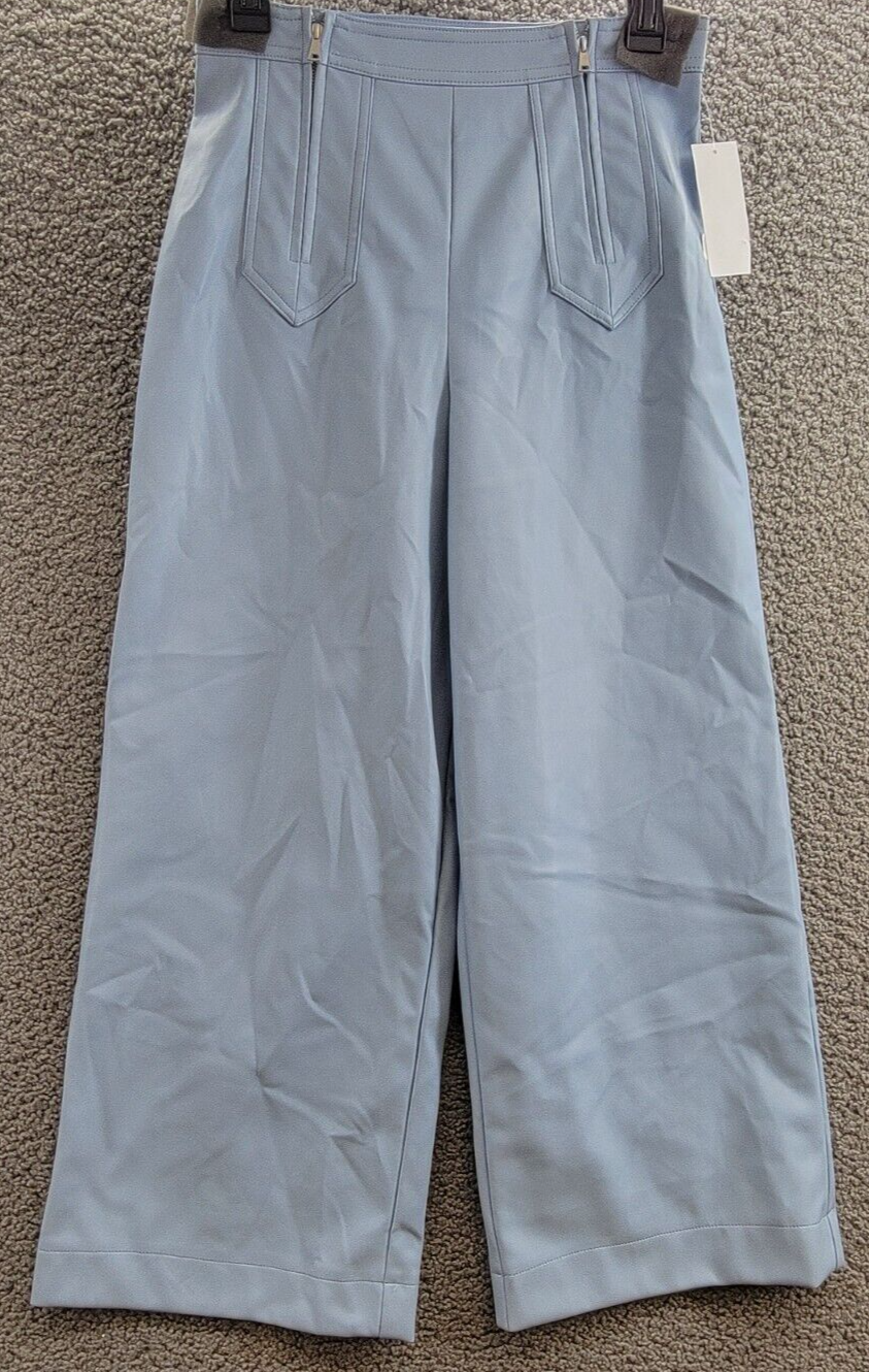 Avec Les Filles Double Front-Zip Wide-Leg Faux-Leather Pants Womens 4 Slate Blue - Picture 2 of 17