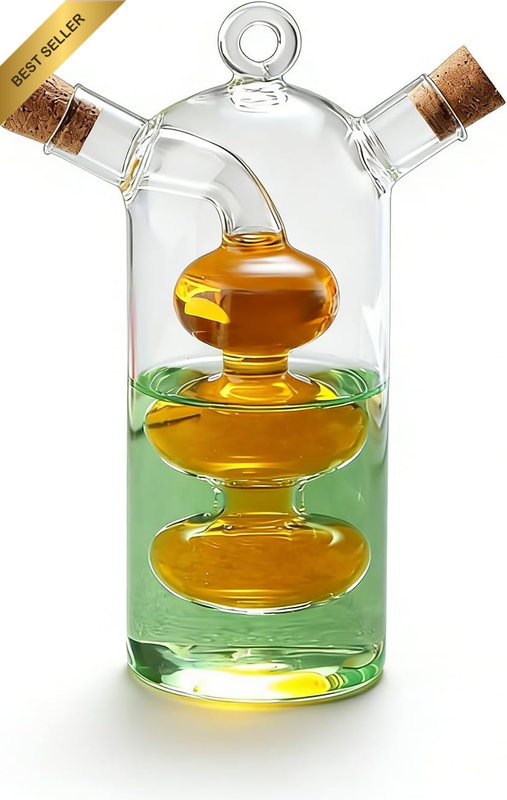 2 in 1 Olive Oil Vinegar Dispenser Cruet, Clear Glass Vinegar and Oil Bottles,Wi